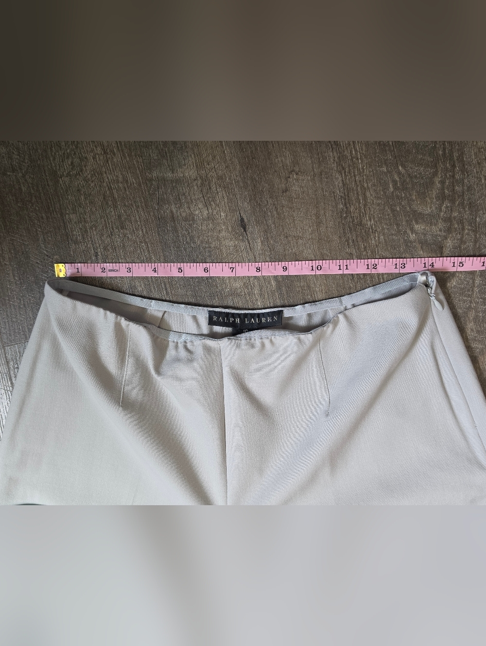 Ralph Lauren Black Label Wide-Leg Trousers Womens 10 Light Gray Stretchy Wool - Picture 7 of 12